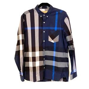 Burberry - Check Blue/Black Dress Shirt Mens Large
